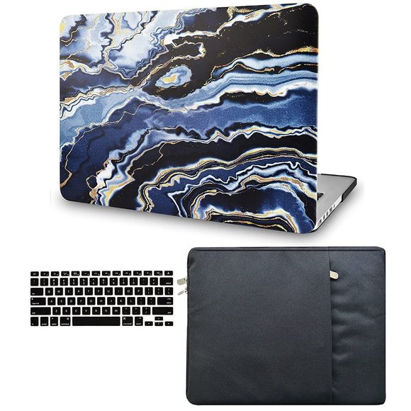 MORTAKA Plastic Hard Shell + Sleeve+Keyboard Cover (Black Grey Gold Marble) NEW! - Picture 1 of 8